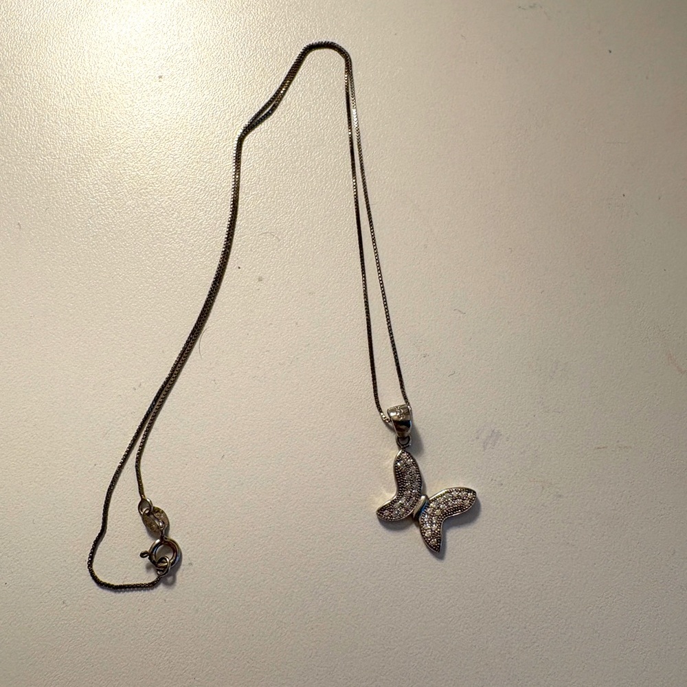 Silver and Diamond Studded Butterfly Necklace